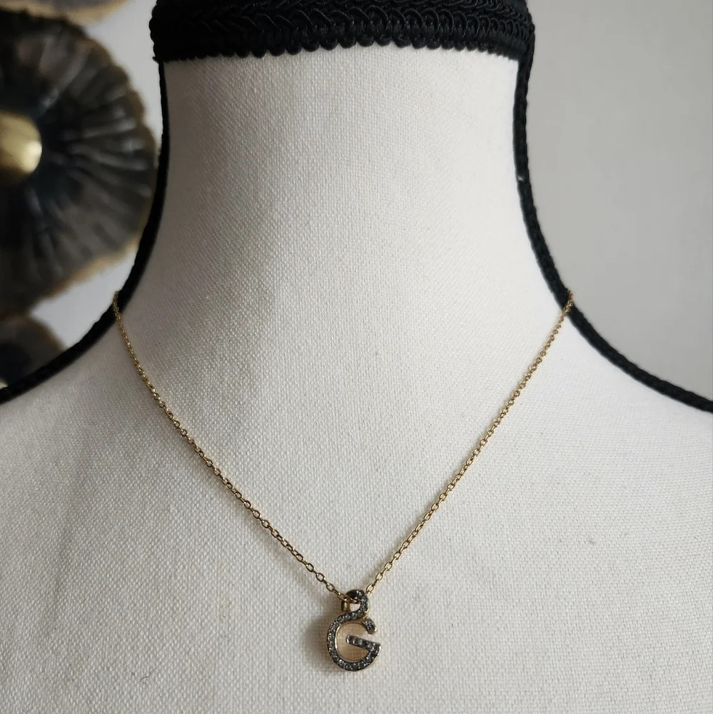 Givenchy Gold Tone G Rhinestone Necklace
